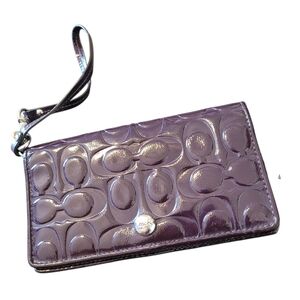 Coach Signature Plum Purple Embossed Patent Leather Wristlet Wallet Designer